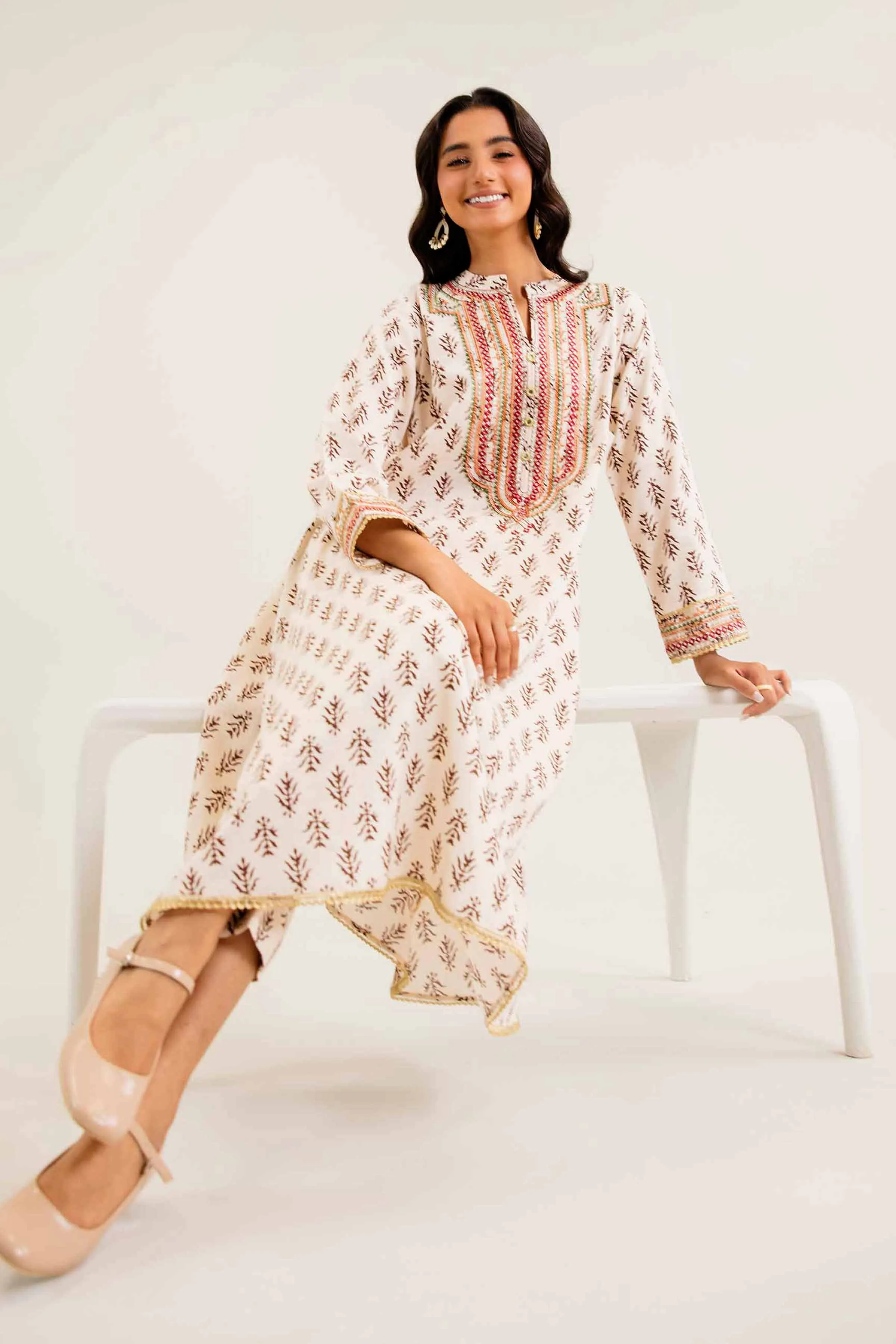 2 Piece - Printed Embroidered Suit - PW24-240