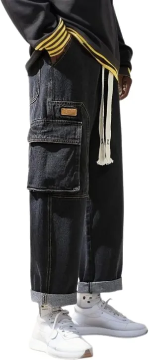 2023 Men's Cargo Jeans Loose Fit Hip Hop Denim Pants Stylish Casual Loose Work Jean Pants Streetwear Straight Fit Jeans