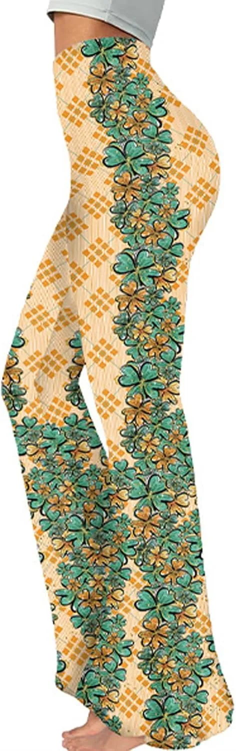 Awoscut Women's High Waist Flare Pants Ethnic Style Floral Print Y2k Pants Slim Trousers Spring Summer Casual Bottoms