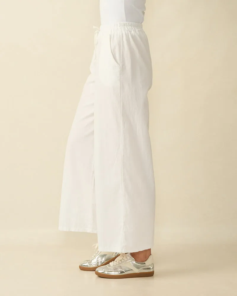 Baby Cord Cropped Wide-Leg Trousers - White