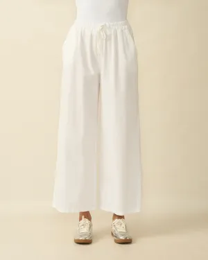 Baby Cord Cropped Wide-Leg Trousers - White