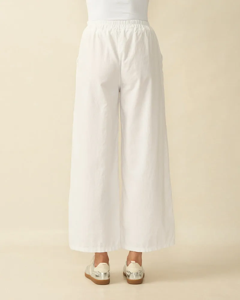 Baby Cord Cropped Wide-Leg Trousers - White