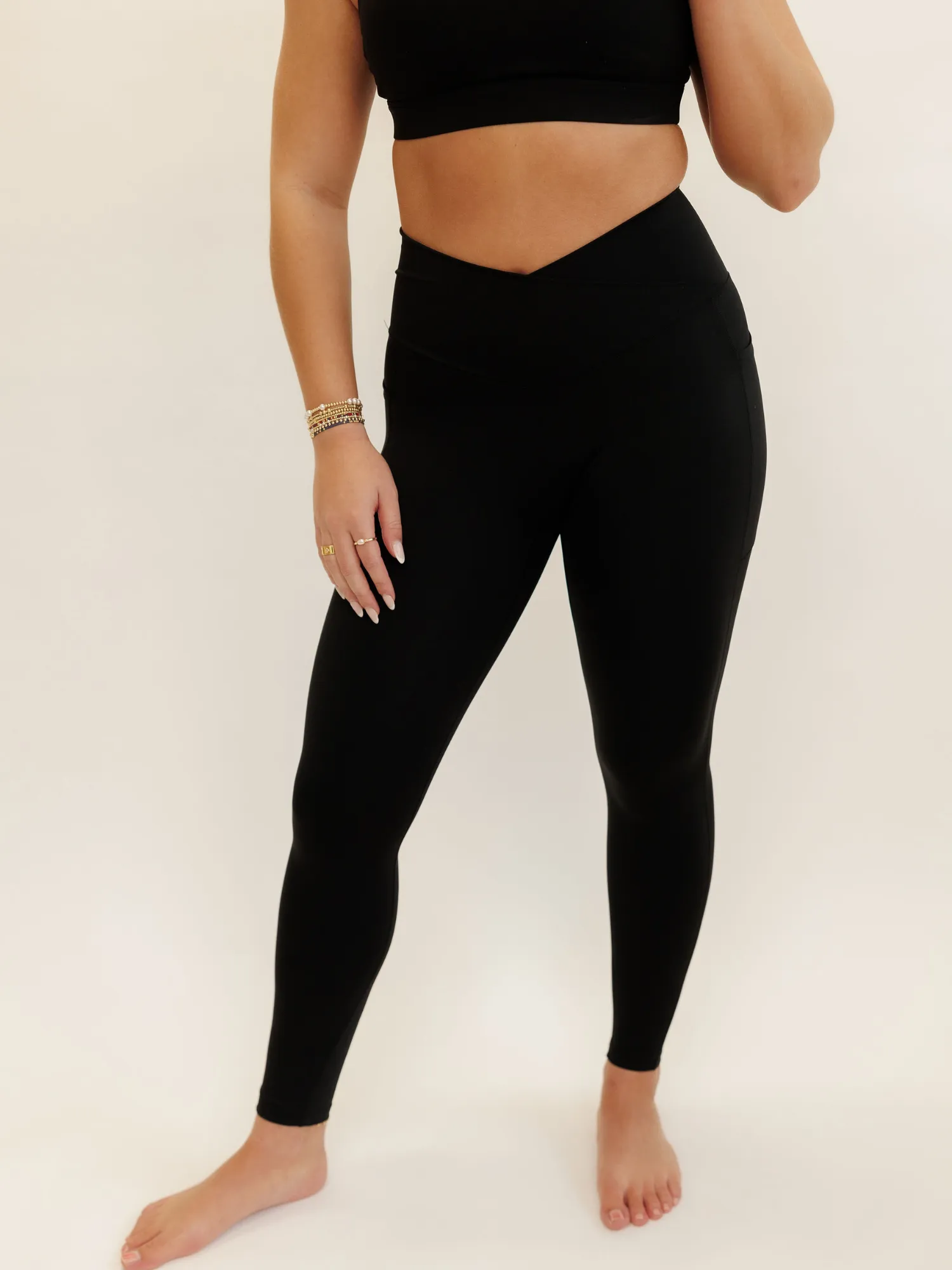 Black "Sloan" Wrap Waist High Rise Pocket Leggings