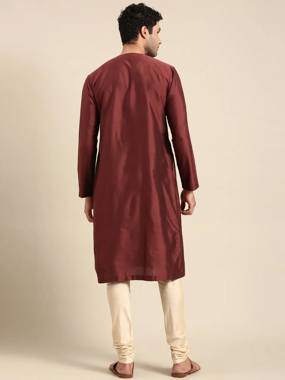 Brown Silk Cotton Print Kurta Pajama for Men- MMK0605