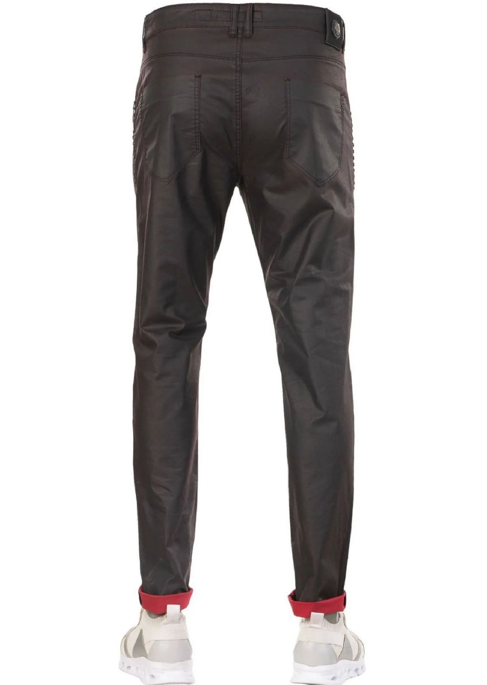 Burgundy Pocket Studded Waxed Pants