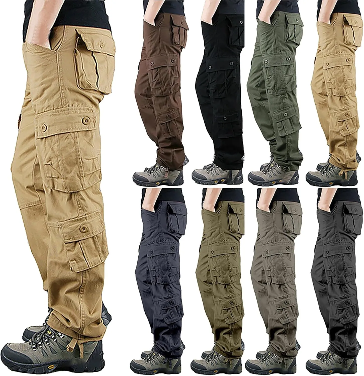 Cargo Pants for Men Outdoor Hiking Pants Plus Size Loose Fit Cargo Work Pants Tactical Workout Pants with 8 Pockets