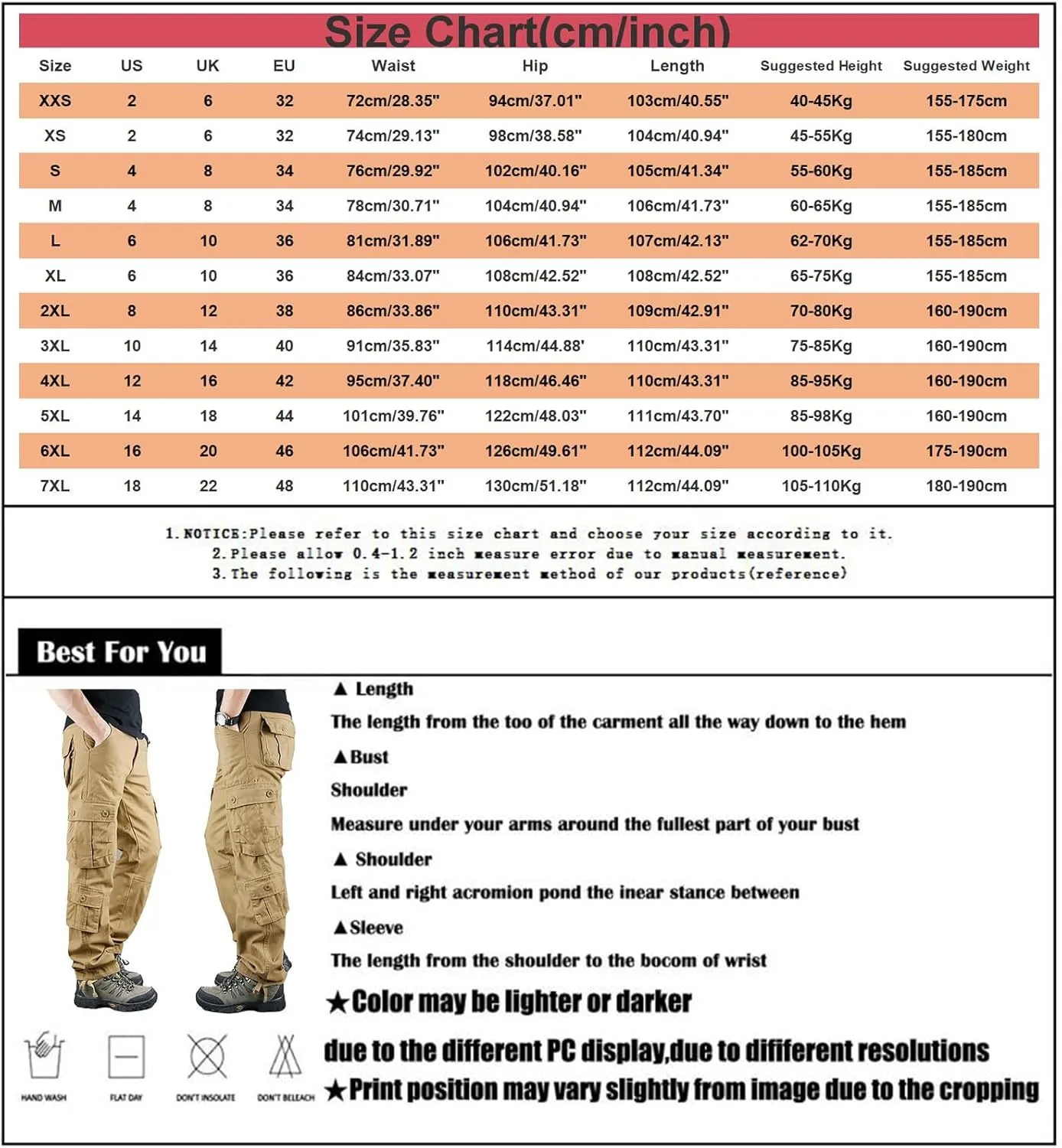 Cargo Pants for Men Outdoor Hiking Pants Plus Size Loose Fit Cargo Work Pants Tactical Workout Pants with 8 Pockets