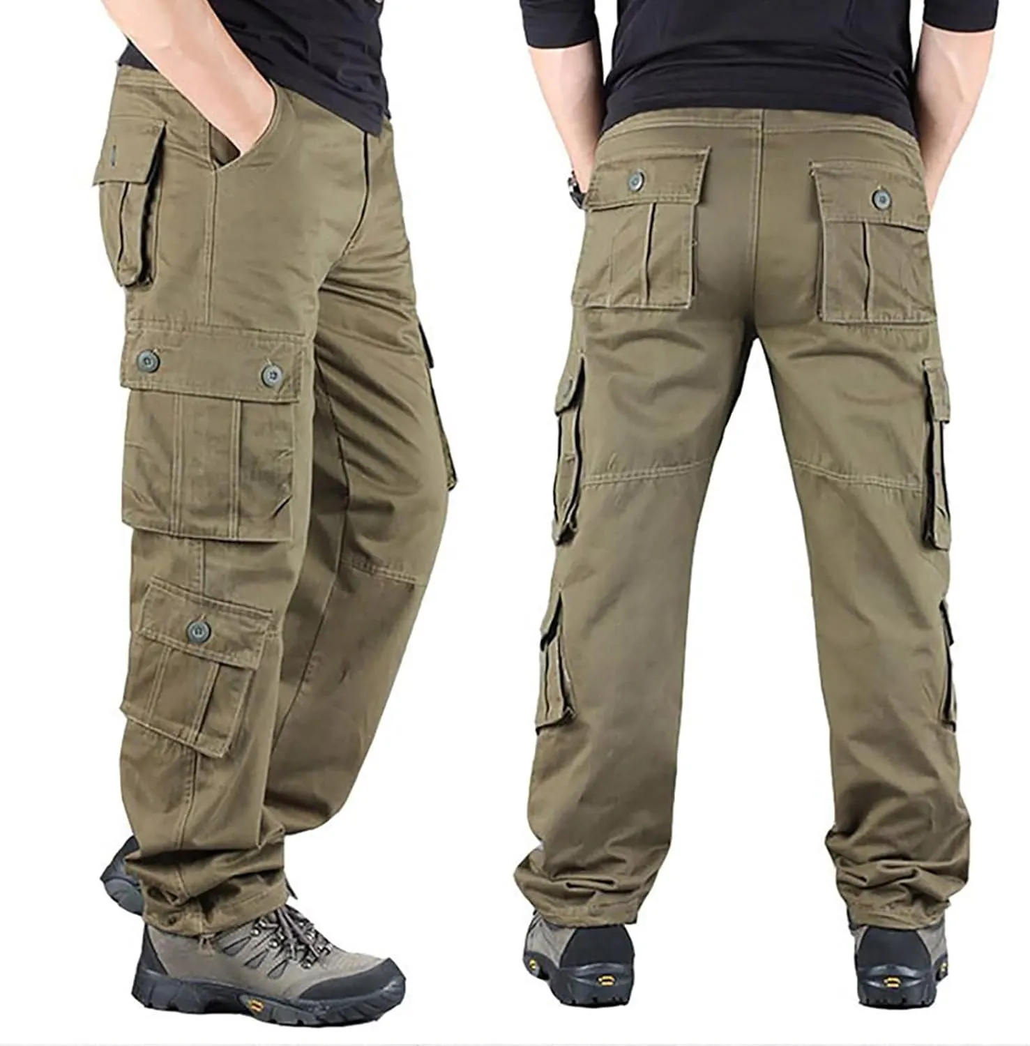 Cargo Pants for Men Outdoor Hiking Pants Plus Size Loose Fit Cargo Work Pants Tactical Workout Pants with 8 Pockets