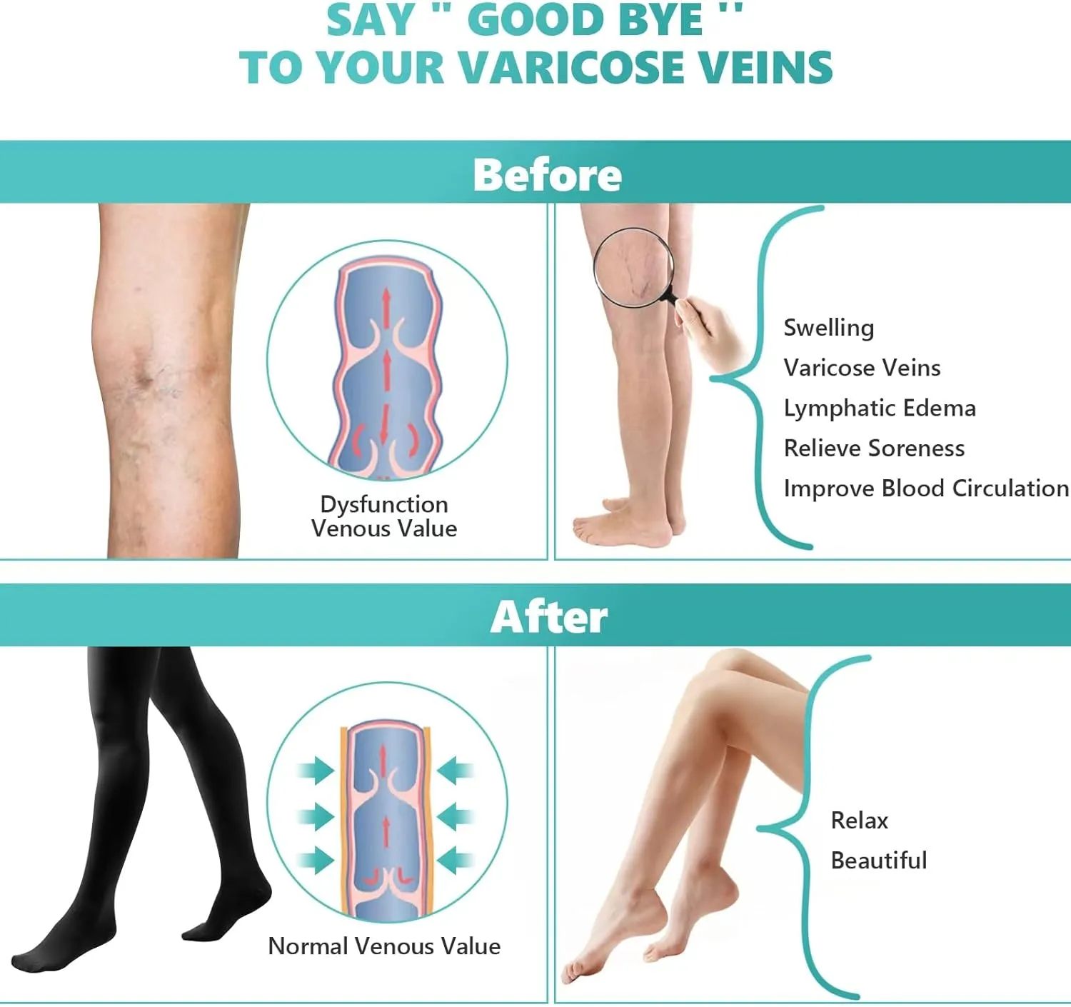 Compression Pantyhose for Women, 20-30mmHg Graduated Compression Stockings & Leggings, Closed Toe Support Hose Tights