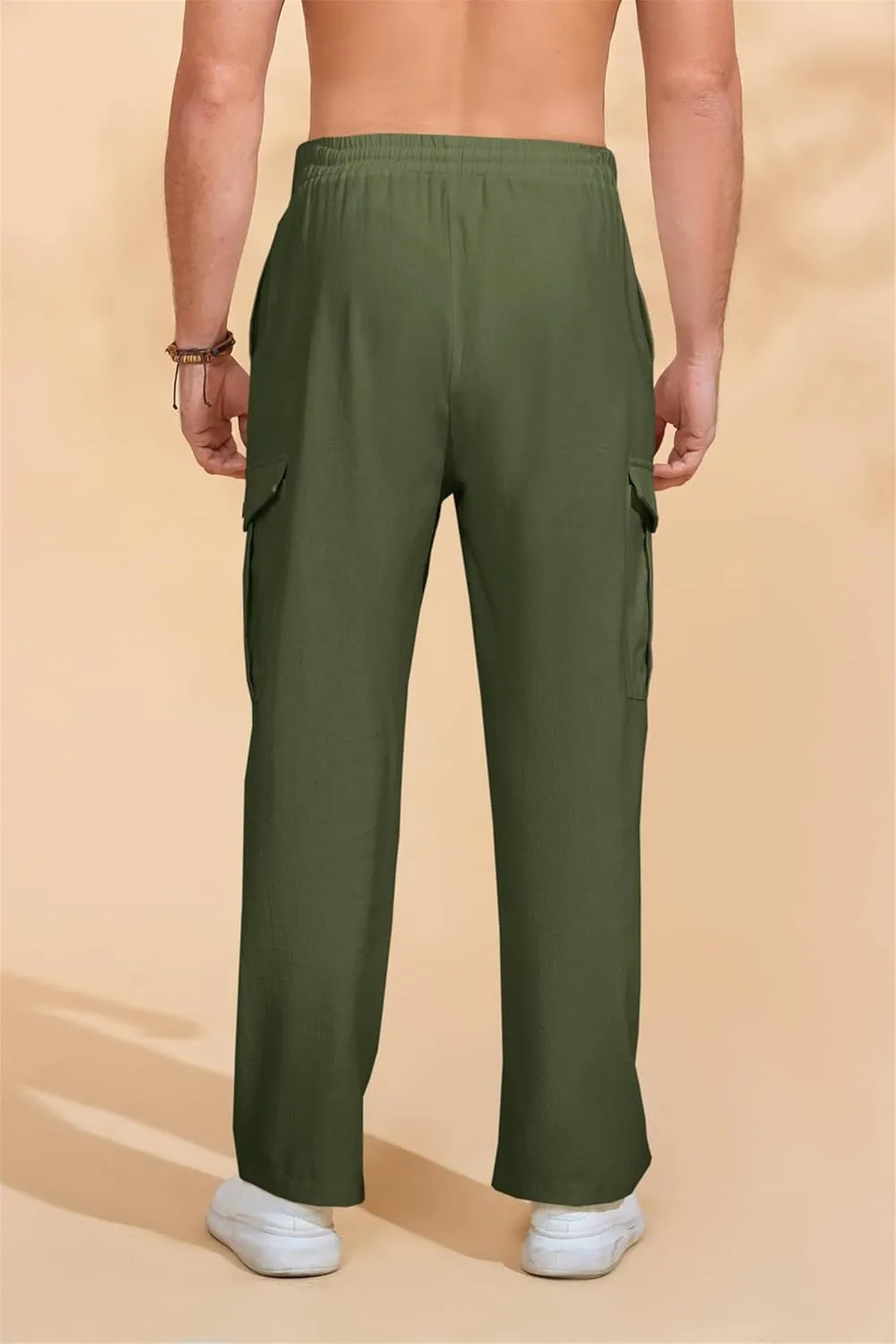 evzosrz Mens Casual Yoga Pants Elastic Waist Drawstring Trousers Casual Fall Beach Cargo Pant with Pockets