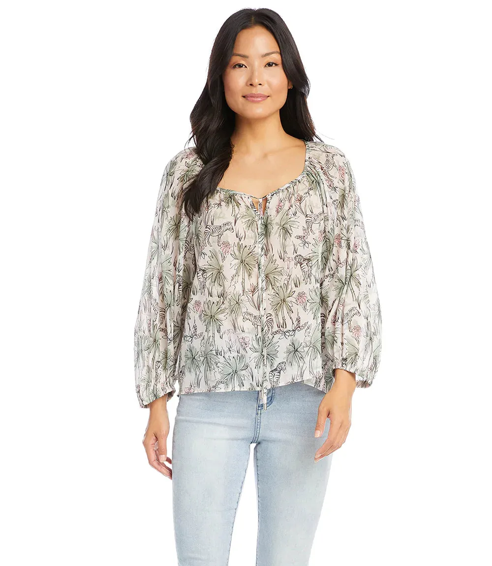 FINAL SALE ZARA ZEBRA TROPICAL PRINT LONG SLEEVE LIGHTWEIGHT TOP - KAREN KANE 2L77554