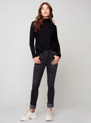 Houndstooth Printed Cuff Pant [Charcoal-C5364]