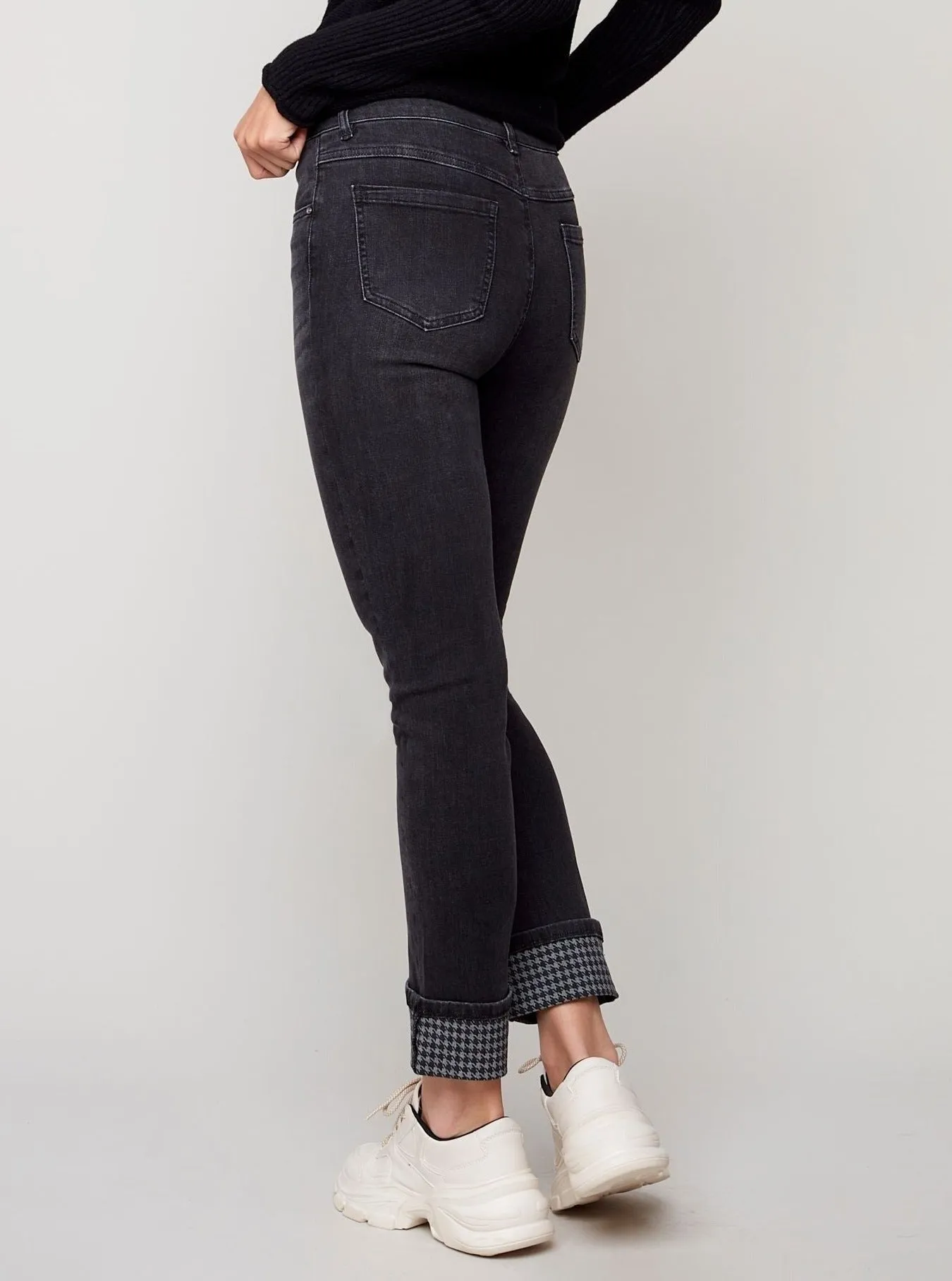 Houndstooth Printed Cuff Pant [Charcoal-C5364]