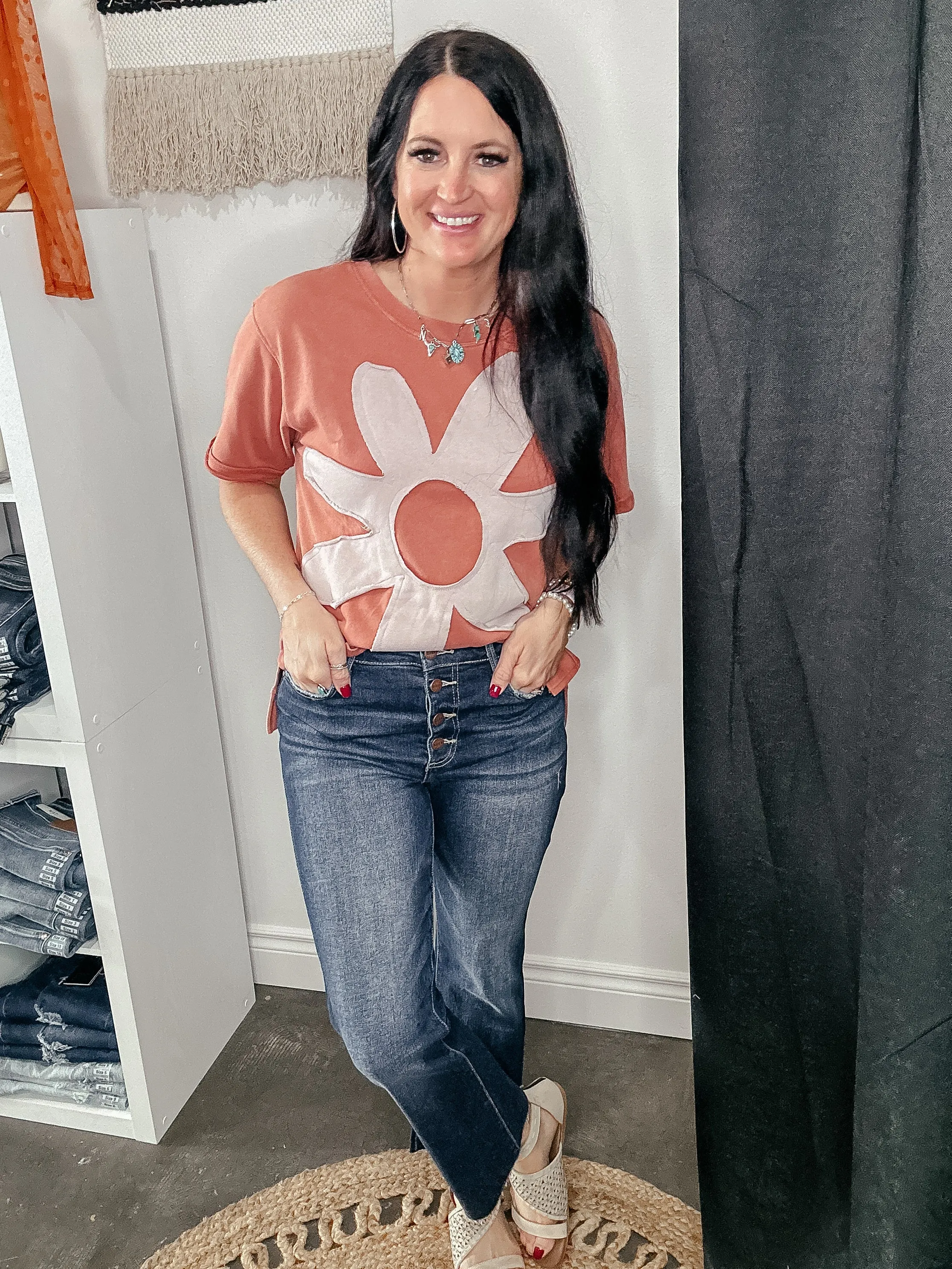 Liam Dark Wash Button Fly Crop Flare