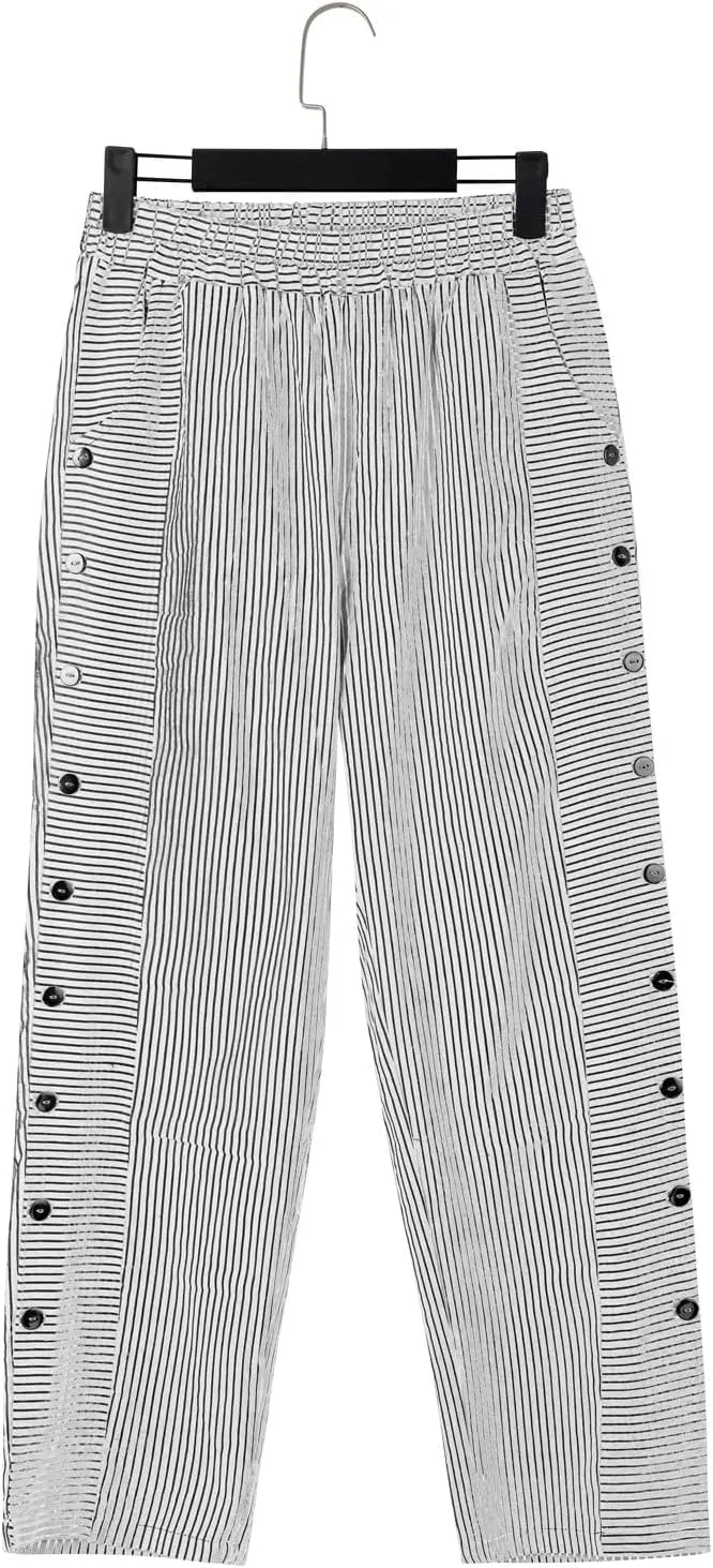 Linen Pants for Women Plus Size Striped Spring Summer Gauze Pants Casual Elastic Waist Comfy Cropped Trousers Trendy