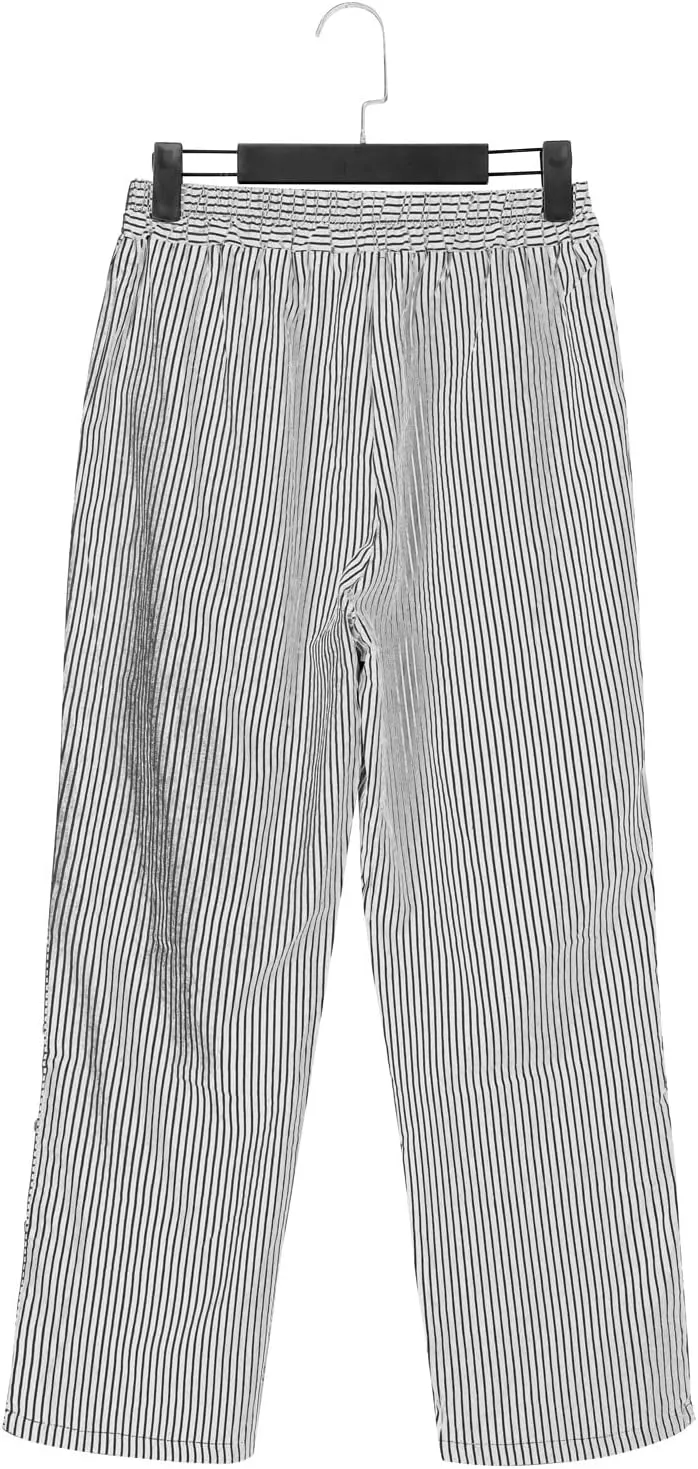 Linen Pants for Women Plus Size Striped Spring Summer Gauze Pants Casual Elastic Waist Comfy Cropped Trousers Trendy