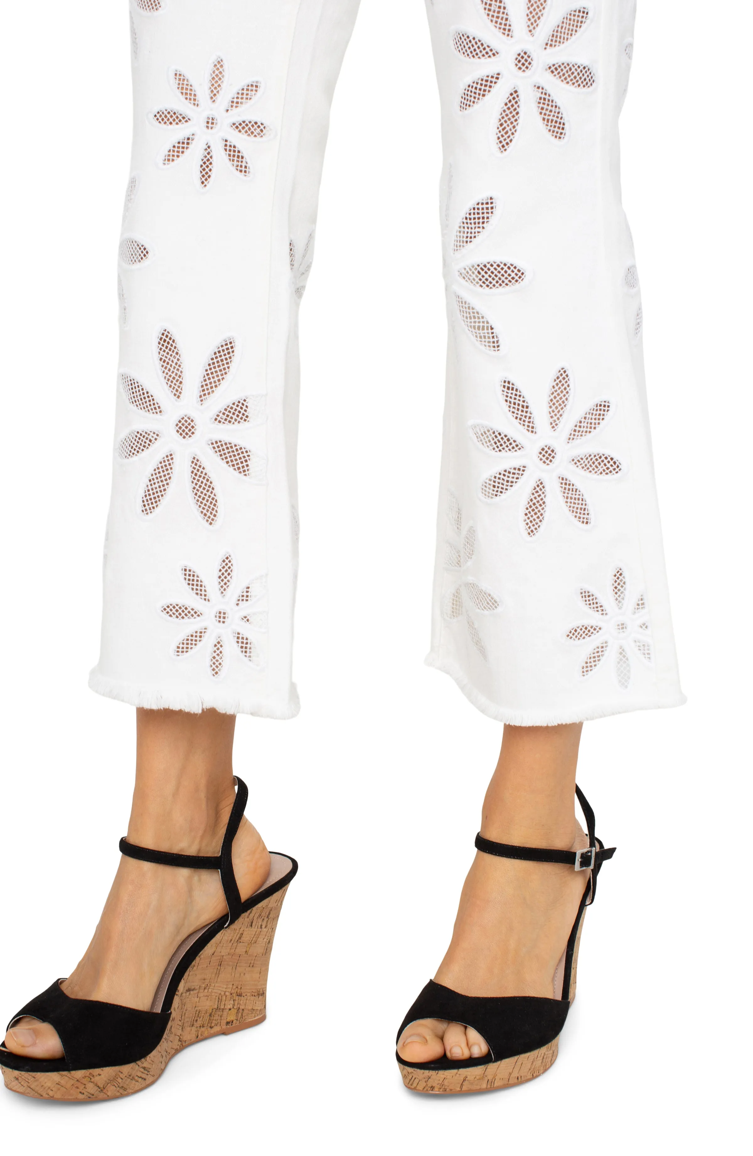 Liverpool Hannah White Daisy Crop Flare Jeans with Fray Hem
