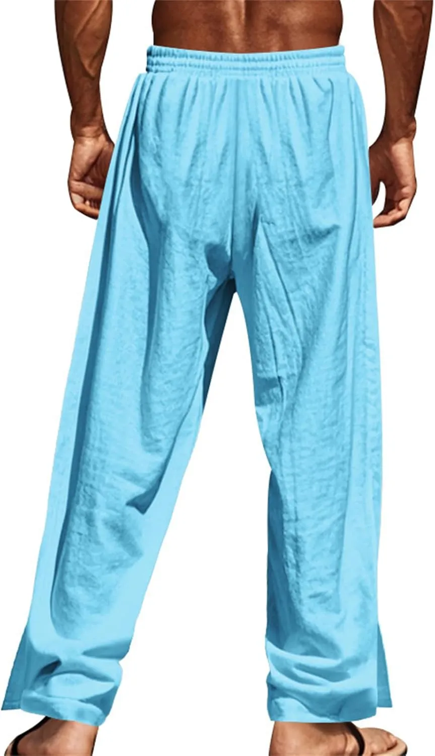 Men's Button Straight Yoga Pants Side Snap Tear Away Pants 2025 Casual Linen Drawstring Baggy Sweatpants with Pockets