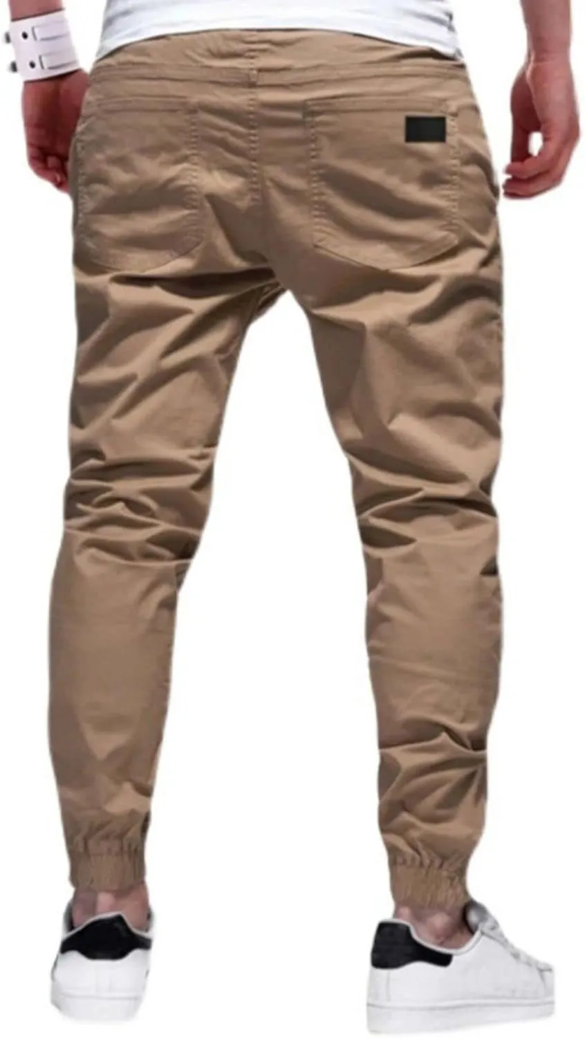 Mens Casual Joggers Cargo Pants Drawstring Chino Hiking Pants Outdoor Twill Track Jogging Sweatpants Pants for Men