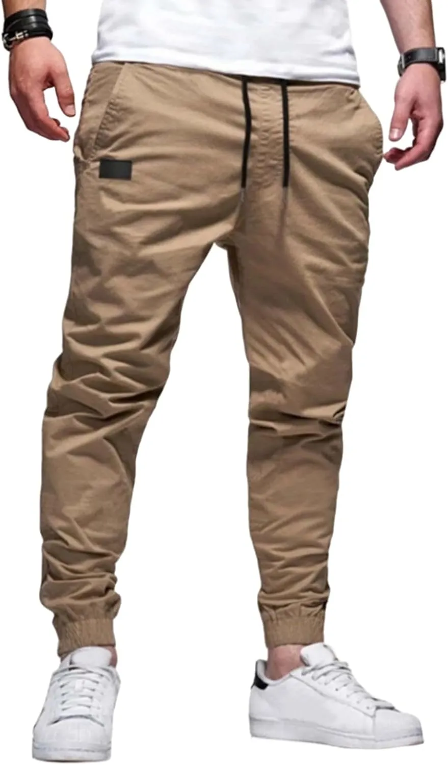 Mens Casual Joggers Cargo Pants Drawstring Chino Hiking Pants Outdoor Twill Track Jogging Sweatpants Pants for Men