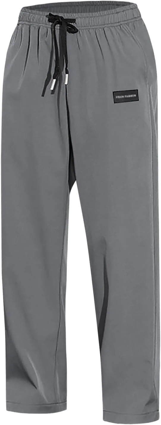 Mens Casual Joggers Pants Cotton Elastic Waist Drawstring Chino Cargo Pants Hiking Outdoor Track Sweatpants