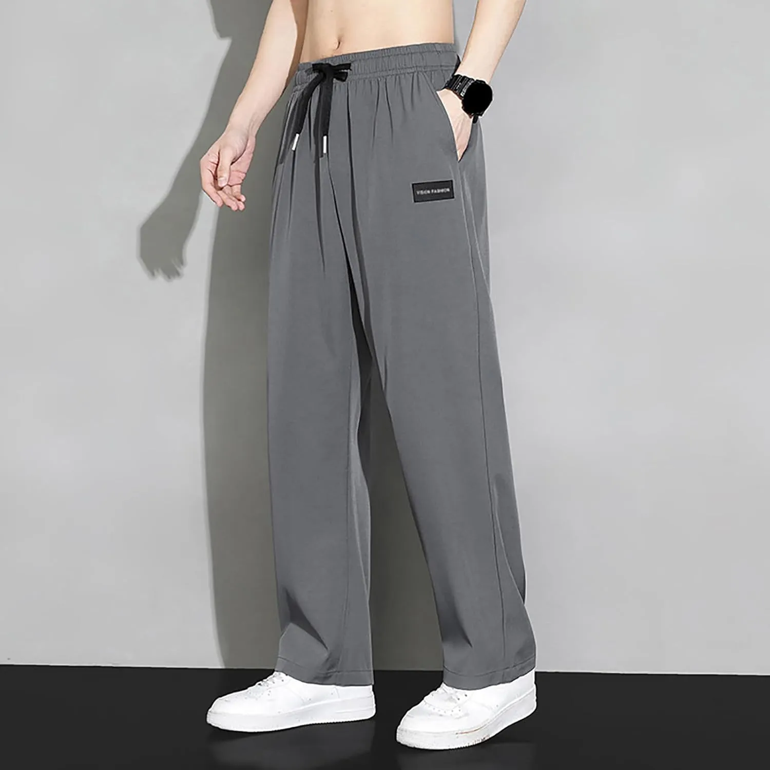 Mens Casual Joggers Pants Cotton Elastic Waist Drawstring Chino Cargo Pants Hiking Outdoor Track Sweatpants