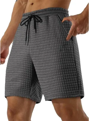 Men's Casual Pants Waffle Elastic Waist Drawstring Workout Running Jogging Summer Beach Sweatpants with Pockets