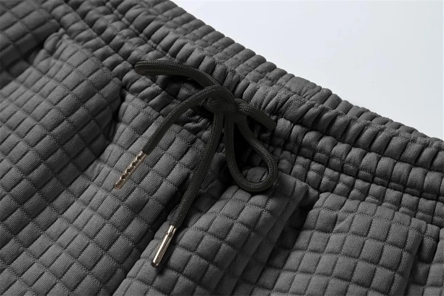 Men's Casual Pants Waffle Elastic Waist Drawstring Workout Running Jogging Summer Beach Sweatpants with Pockets