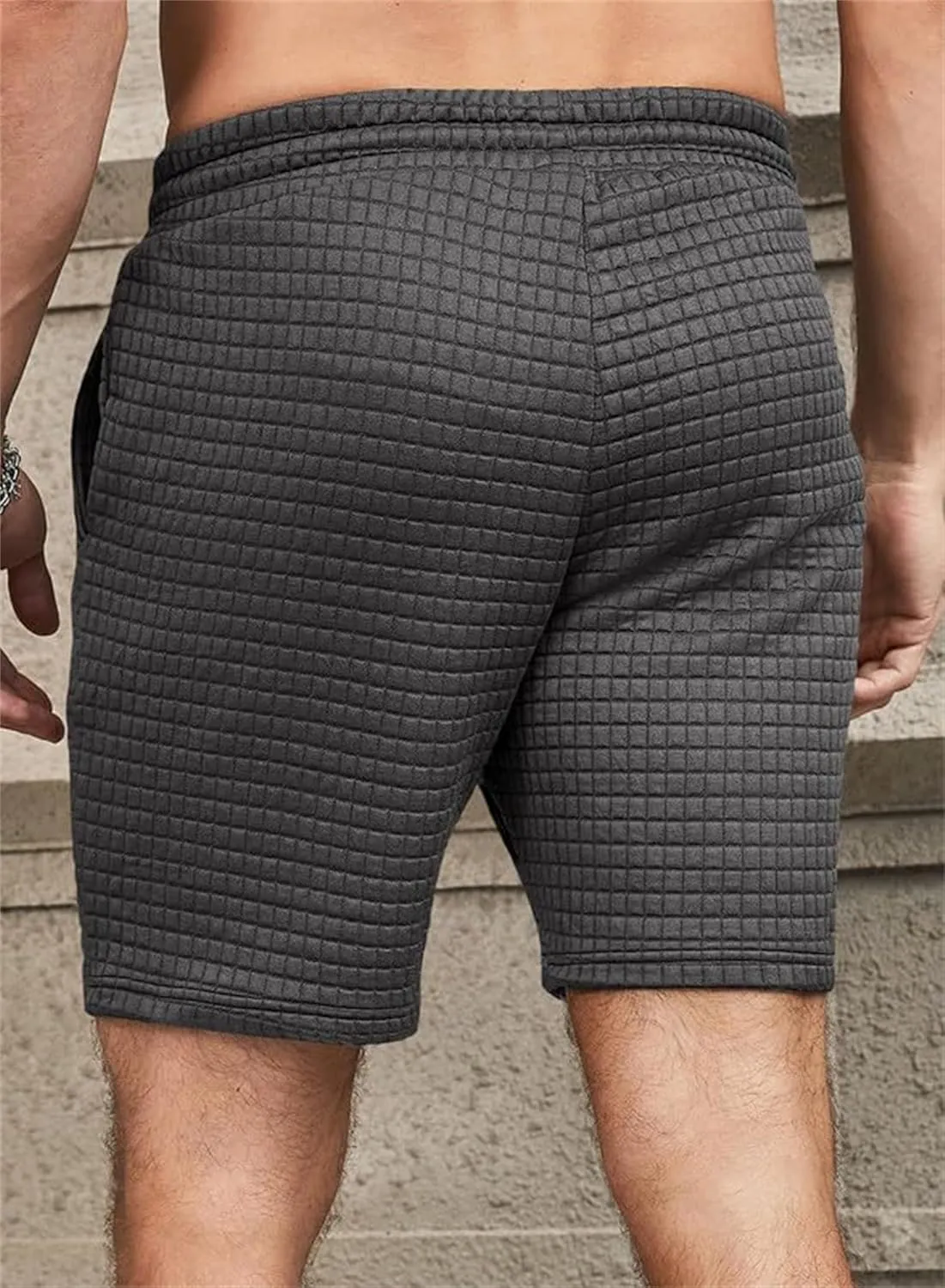 Men's Casual Pants Waffle Elastic Waist Drawstring Workout Running Jogging Summer Beach Sweatpants with Pockets