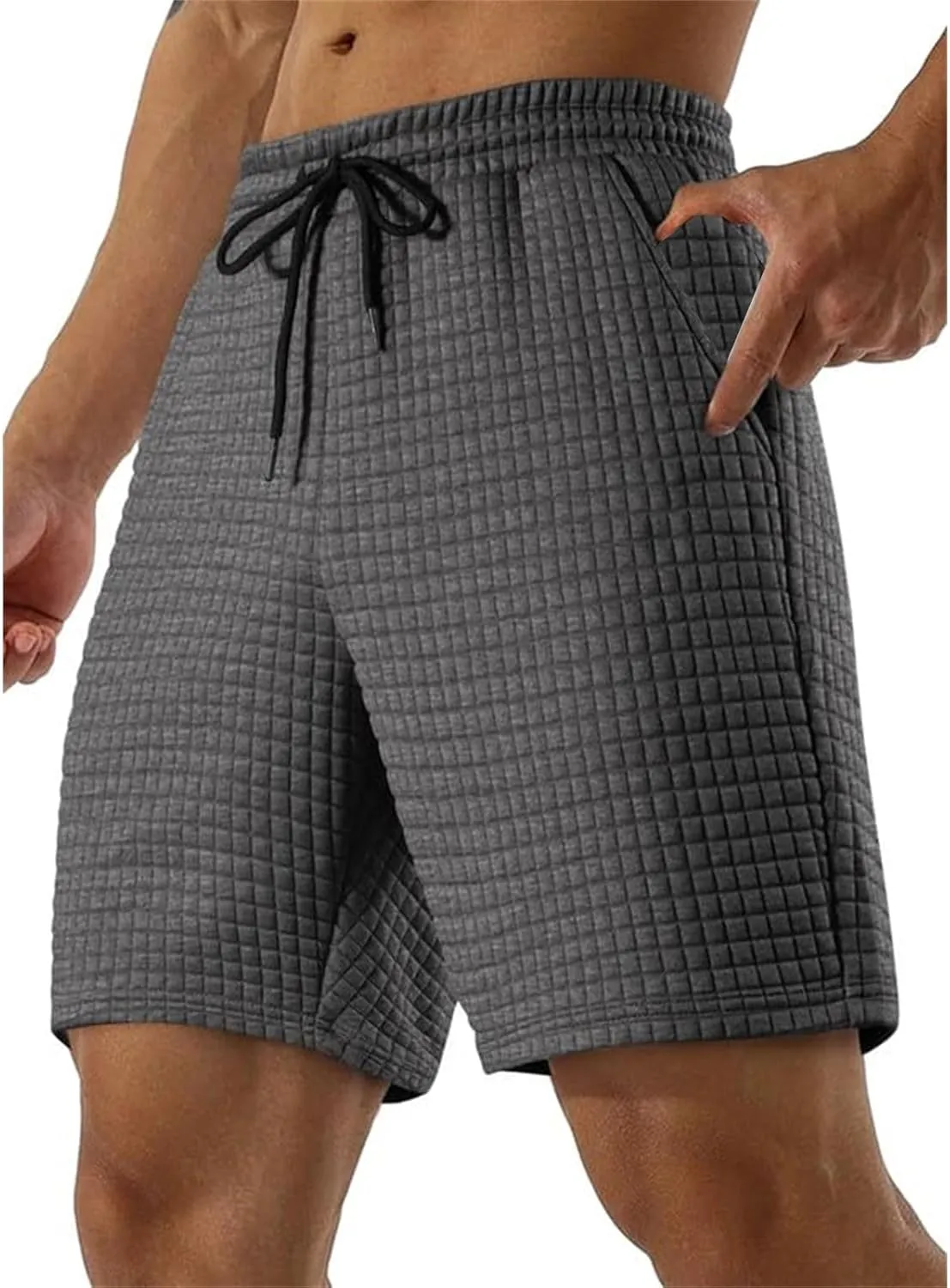 Men's Casual Pants Waffle Elastic Waist Drawstring Workout Running Jogging Summer Beach Sweatpants with Pockets