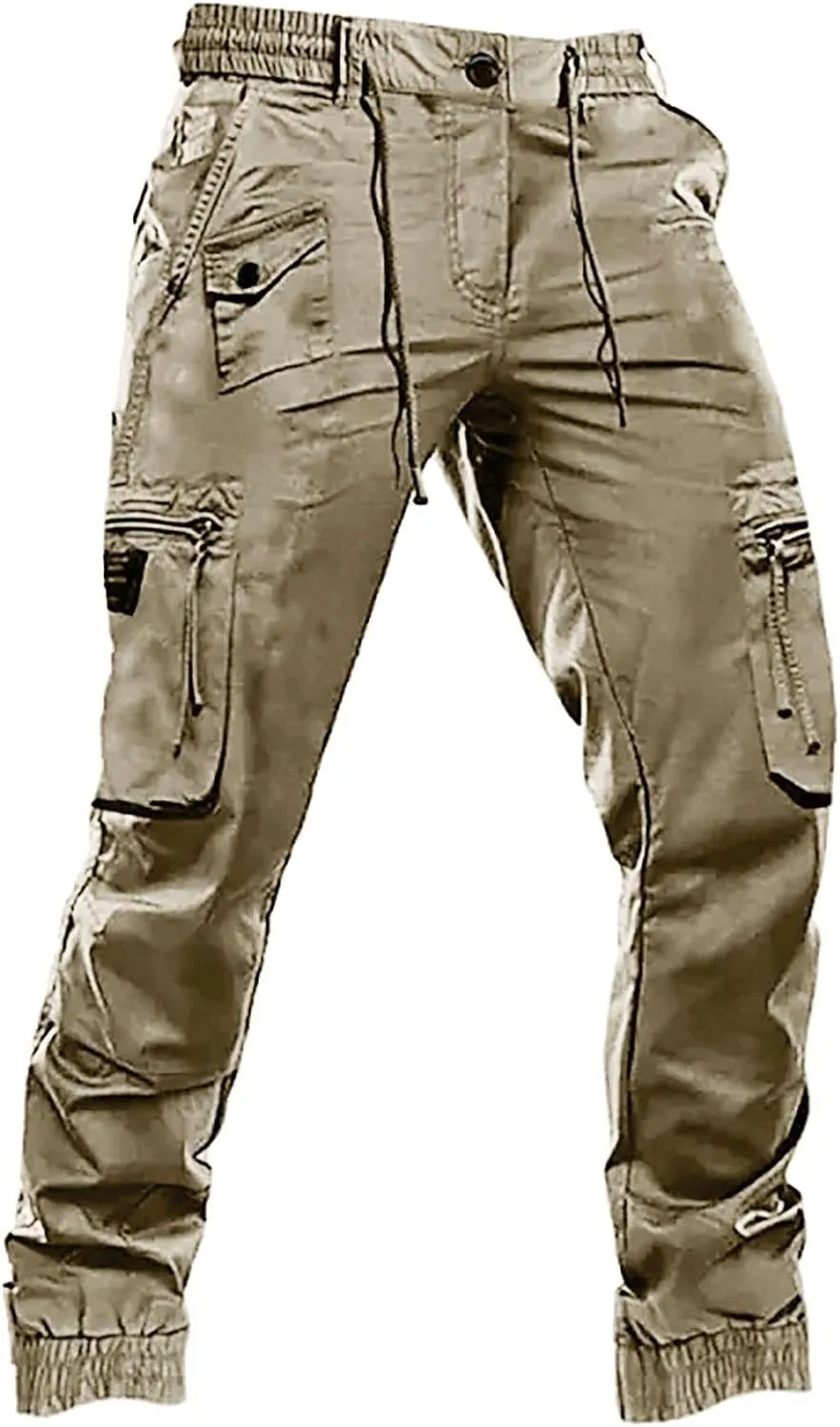 Men's Cinch Bottom Cargo Pants Slim Durable Outdoor Tactical Pants Cinch Bottom Straight Hiking Jean Track Sweatpants