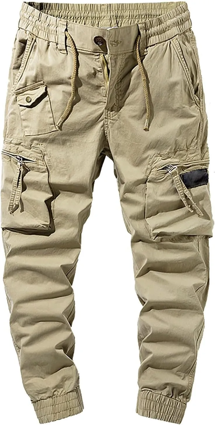 Men's Cinch Bottom Cargo Pants Slim Durable Outdoor Tactical Pants Cinch Bottom Straight Hiking Jean Track Sweatpants