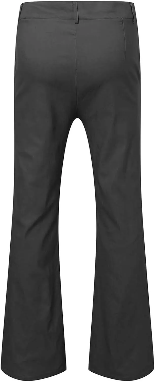 Men's Classic Flared Trousers Slim Fit Solid Pants Retro Fashion Disco Pants Outdoor Business Trousers with Pockets