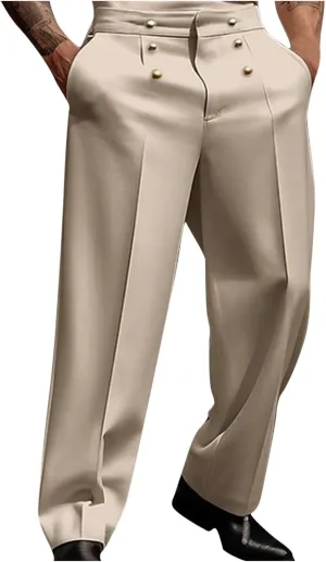 Mens Pleated Suit Dress Pants Casual Business Formal Pant Loose Fit Wrinkle Free Expandable Waist Trouser with Pocket