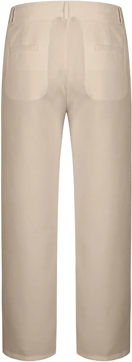 Mens Pleated Suit Dress Pants Casual Business Formal Pant Loose Fit Wrinkle Free Expandable Waist Trouser with Pocket