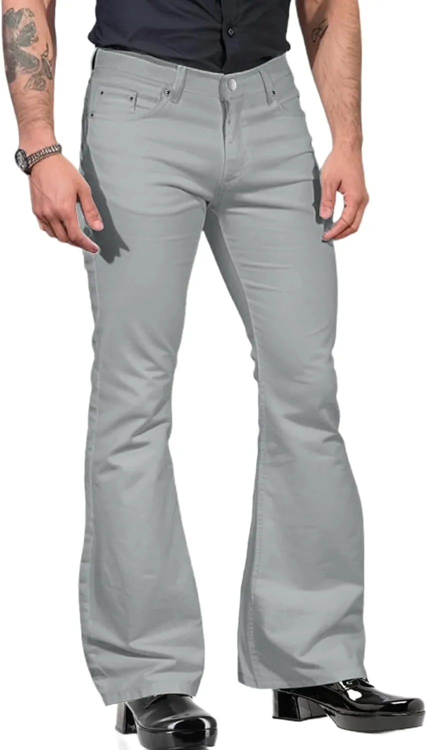 Men's Retro 70s Bell Bottom Pants Stretch Fit Comfortable Flared Legs Classic for Disco Nights 60s Fashion Trend