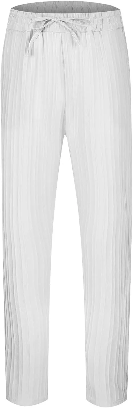 Men's Stripe Harem Pants 2024 Summer Elastic Waist Lounge Beach Trousers Lightweight Casual Hippie Pants with Pockets