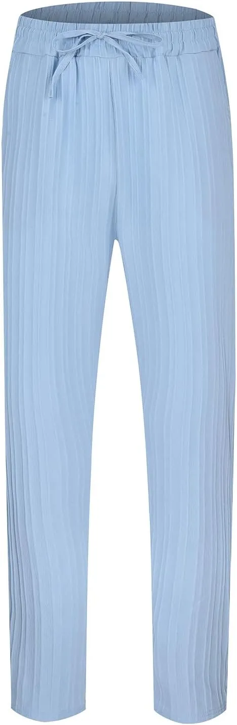 Men's Stripe Harem Pants 2024 Summer Elastic Waist Lounge Beach Trousers Lightweight Casual Hippie Pants with Pockets