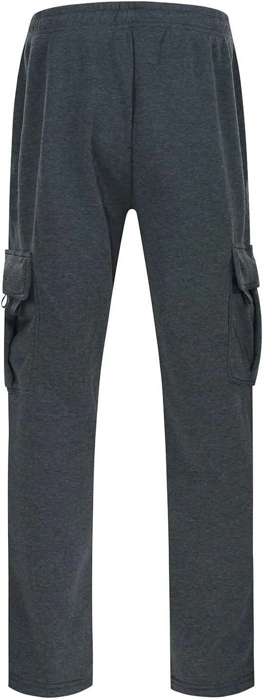 Mens Sweatpants Joggers, Fleece Baggy Sweatpants Cargo Straight Leg Elastic Waist Pants, Casual Drawstring Sweatpants