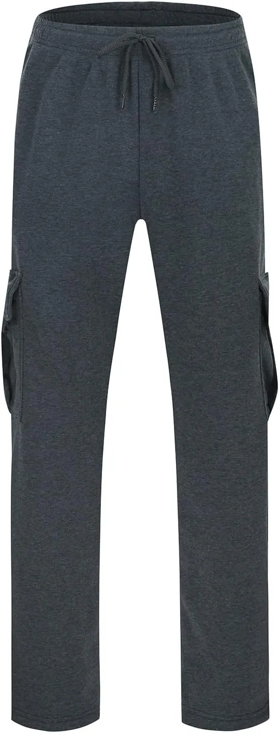 Mens Sweatpants Joggers, Fleece Baggy Sweatpants Cargo Straight Leg Elastic Waist Pants, Casual Drawstring Sweatpants