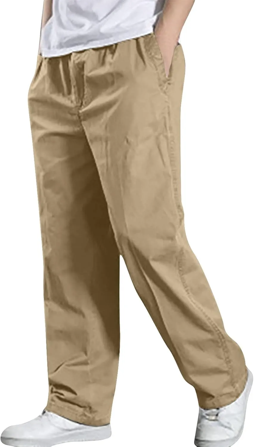 Muscularfit Mens Pants Casual Cotton Solid Straight Hidden Expandable Waist Loose Trousers Fashion Outdoor Sport Sweatpants