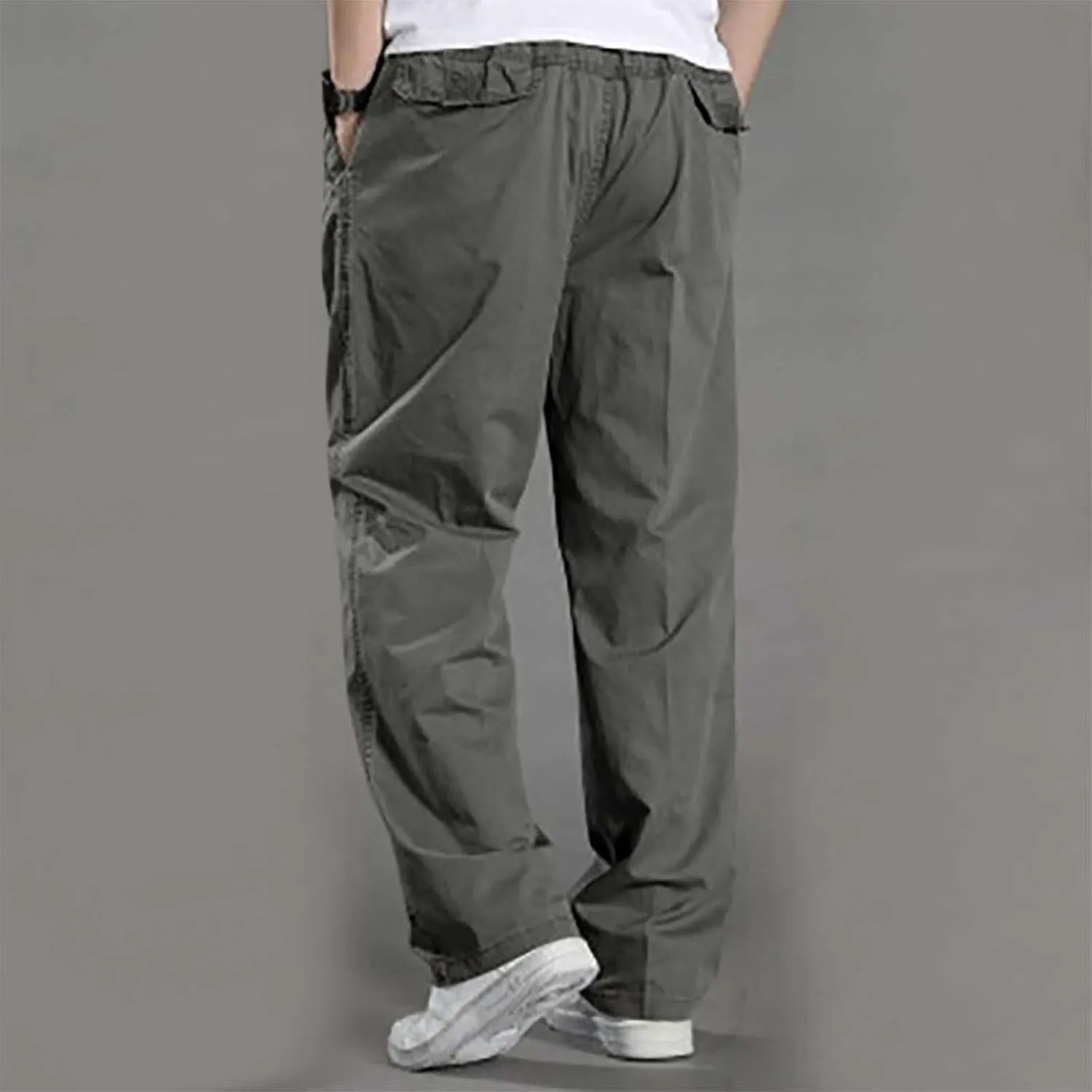 Muscularfit Mens Pants Casual Cotton Solid Straight Hidden Expandable Waist Loose Trousers Fashion Outdoor Sport Sweatpants