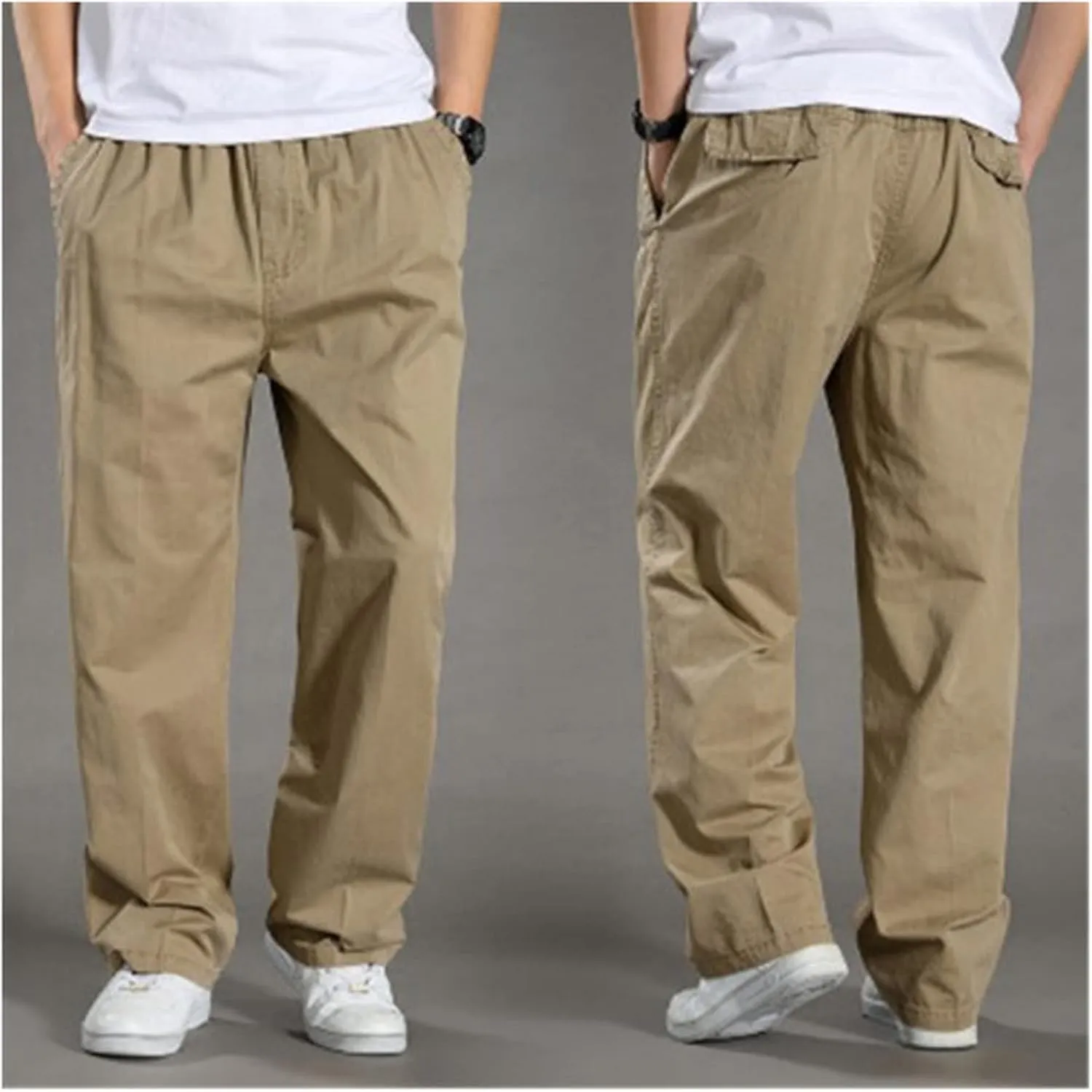 Muscularfit Mens Pants Casual Cotton Solid Straight Hidden Expandable Waist Loose Trousers Fashion Outdoor Sport Sweatpants