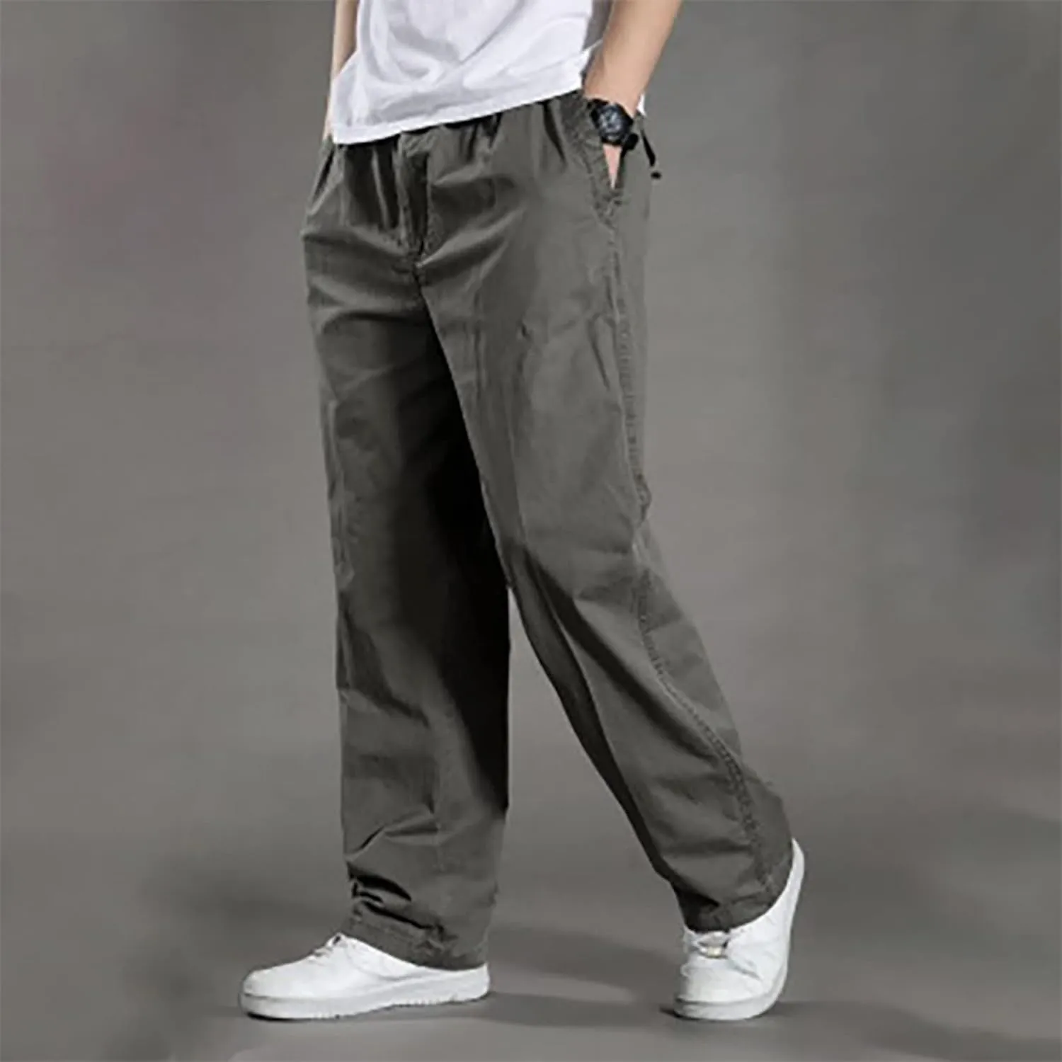Muscularfit Mens Pants Casual Cotton Solid Straight Hidden Expandable Waist Loose Trousers Fashion Outdoor Sport Sweatpants