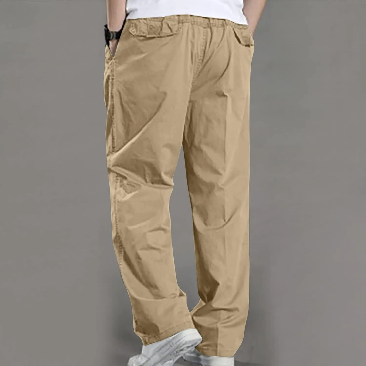 Muscularfit Mens Pants Casual Cotton Solid Straight Hidden Expandable Waist Loose Trousers Fashion Outdoor Sport Sweatpants