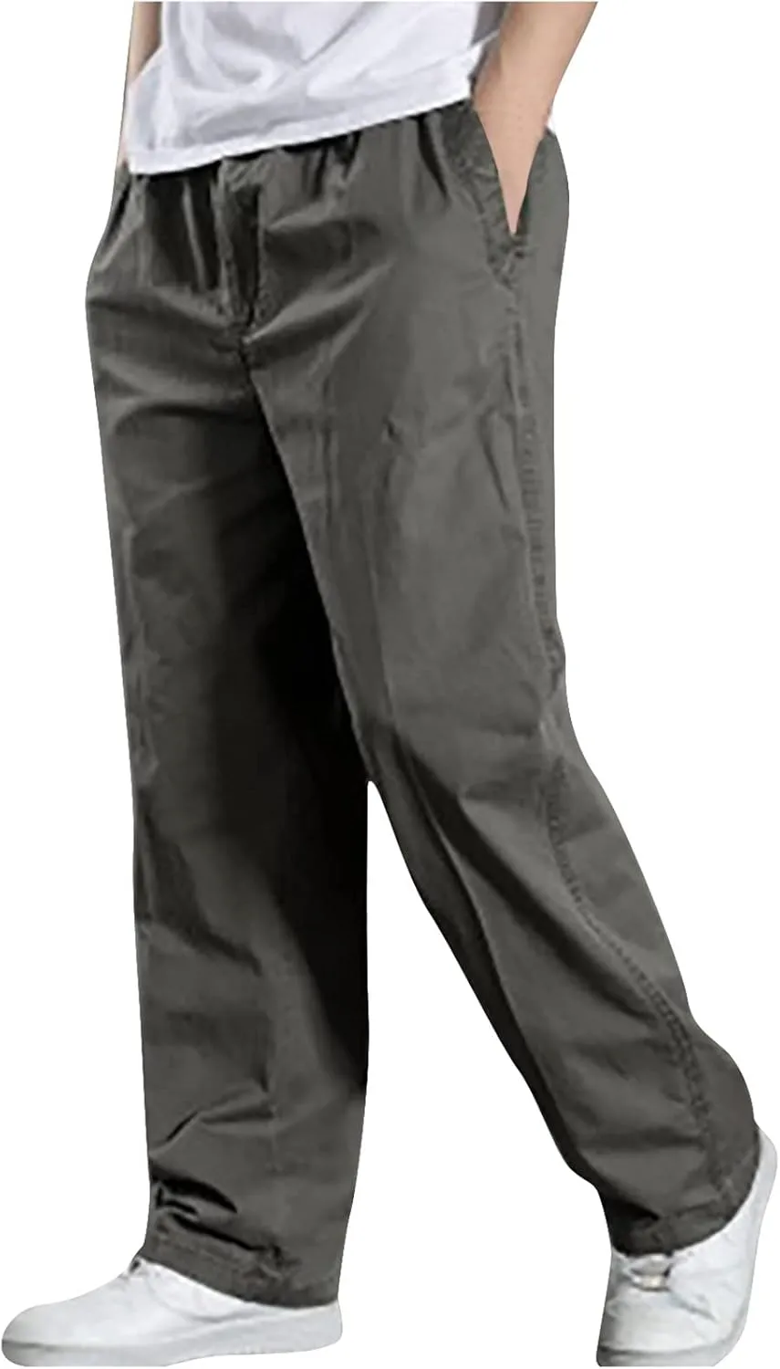 Muscularfit Mens Pants Casual Cotton Solid Straight Hidden Expandable Waist Loose Trousers Fashion Outdoor Sport Sweatpants