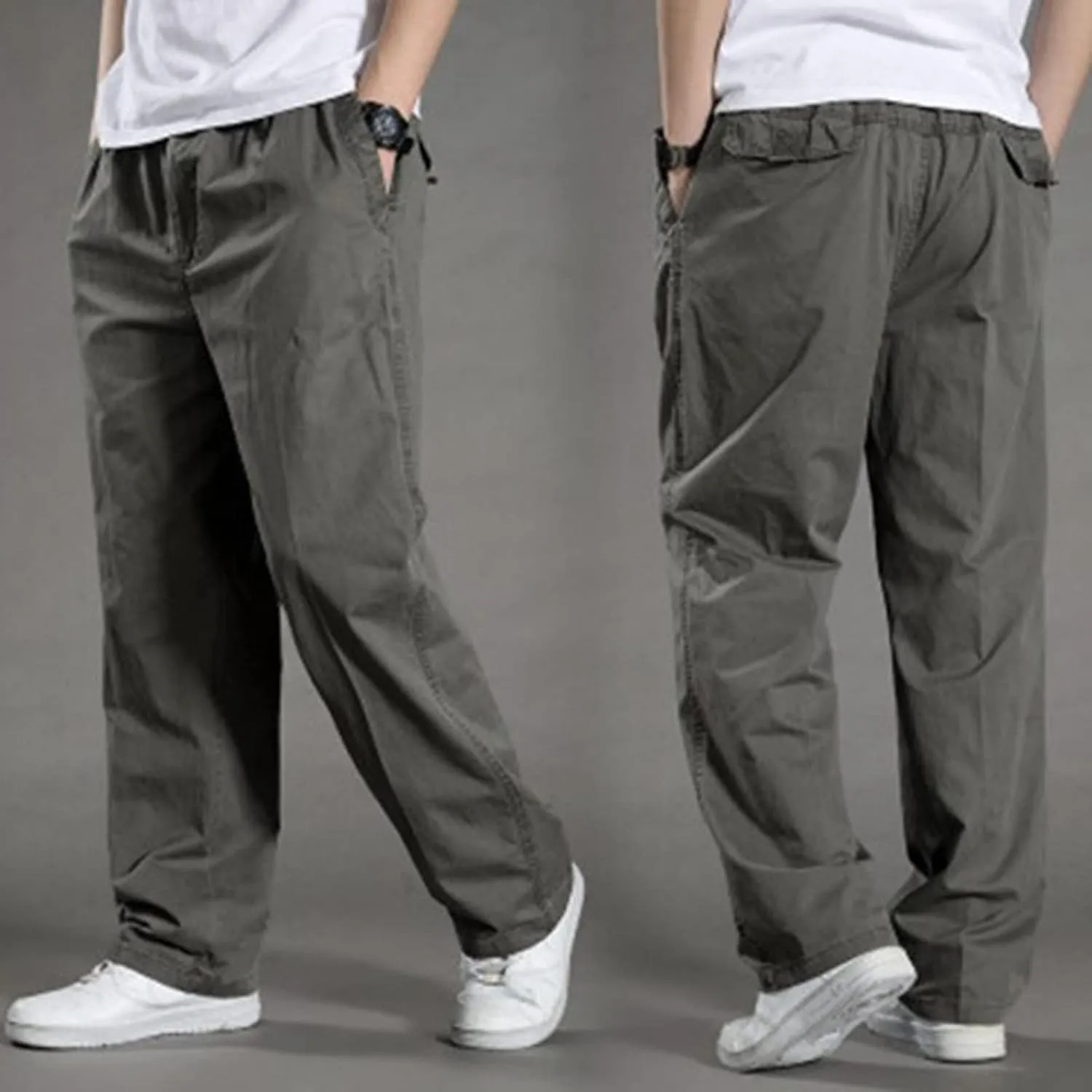 Muscularfit Mens Pants Casual Cotton Solid Straight Hidden Expandable Waist Loose Trousers Fashion Outdoor Sport Sweatpants