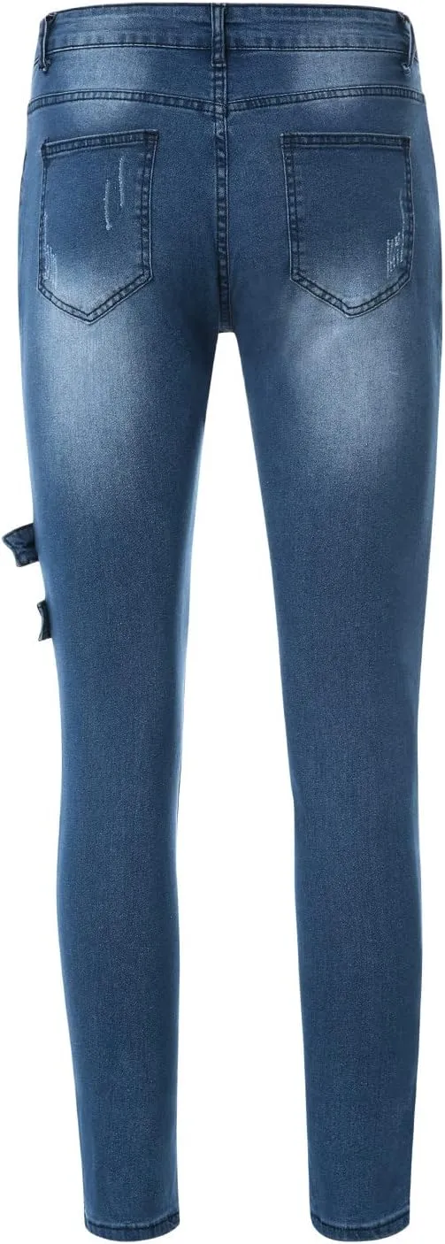 Muscularfit Men's Pants Casual Slim Fit Distressed Straight Legs Fashion Solid Jeans with Broken Hole Trendy Clothes 2023