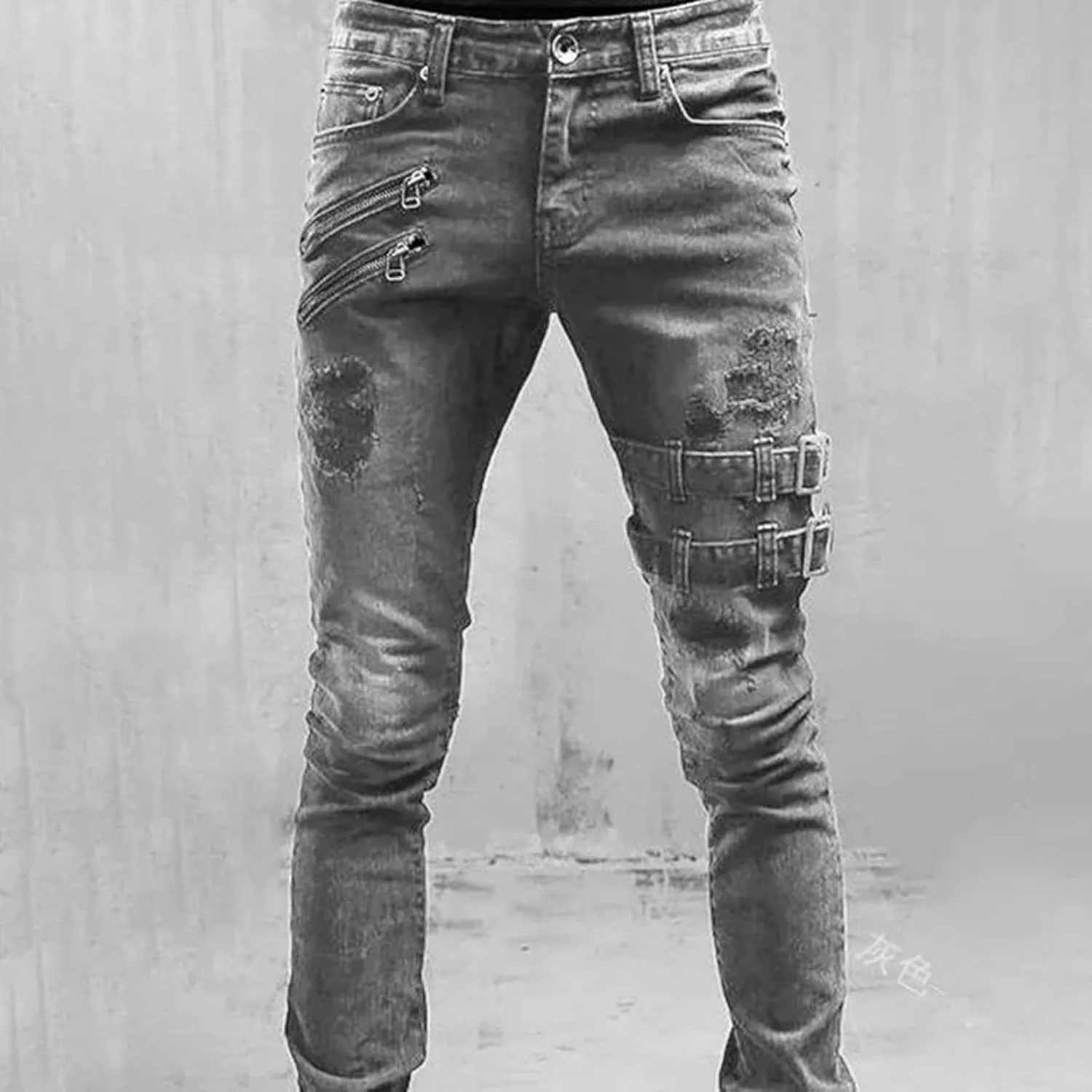 Muscularfit Men's Pants Casual Slim Fit Distressed Straight Legs Fashion Solid Jeans with Broken Hole Trendy Clothes 2023