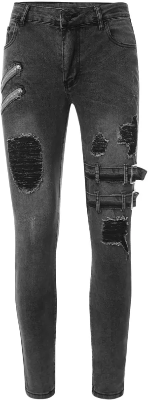 Muscularfit Men's Pants Casual Slim Fit Distressed Straight Legs Fashion Solid Jeans with Broken Hole Trendy Clothes 2023